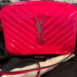 Neon Pink YSL Lou Patent Camera Bag